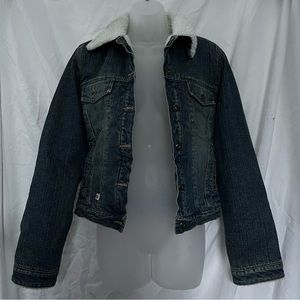 🦭 2000s Y2K PLUGG Denim Jean Jacket White Sherpa Shearling Lined